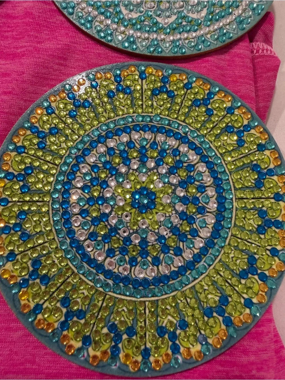 Decorative Beaded Serving Tray - Pink, Gold & Blue